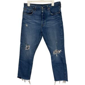 Levi’s 501 High Waisted Distressed Skinny Straight Jeans